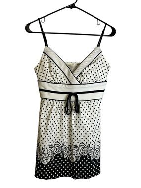 Y2K Studio Y Black White Polka Dot Empire Waist Baby Doll Top M Coquette Fairy